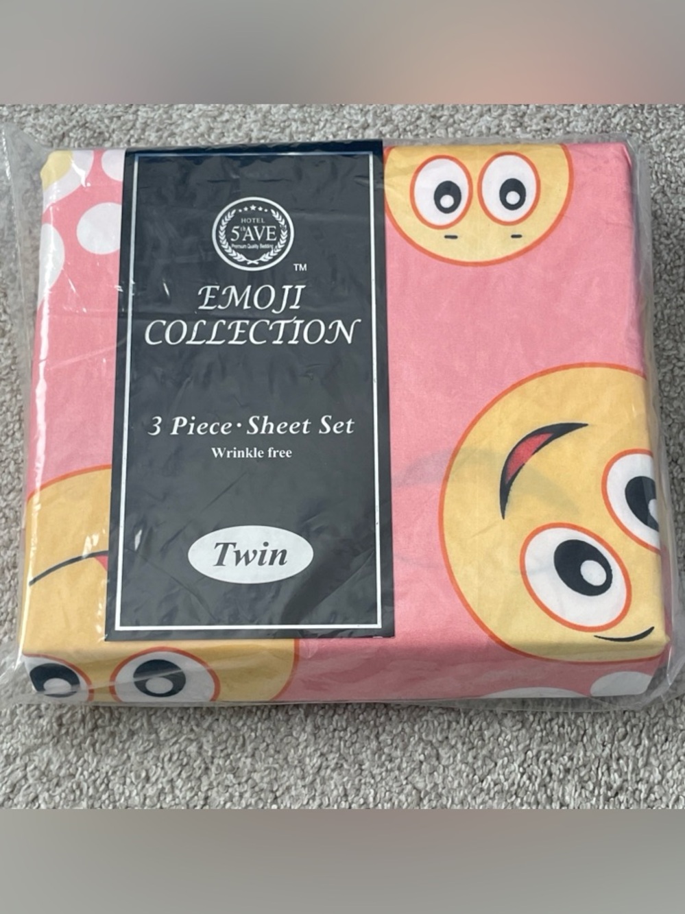 Smiley face emoji pink and yellow twin sheet set